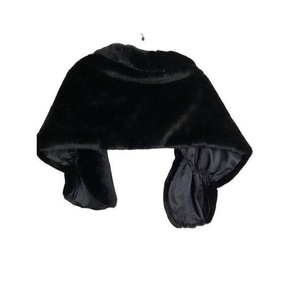 Tngan NWT Glam Rave Party Black Faux Fur Wrap Stole With Satin Lining Size S - Picture 4 of 9